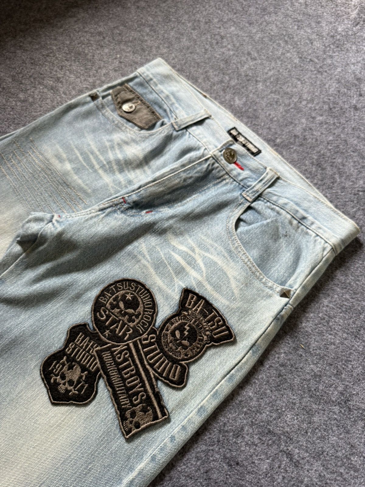 Hysteric Glamour × Japanese Brand × PPFM Ba-tsu Studio Japan Studded Patched Loose Straight Jeans Size US 29 - 16 Thumbnail