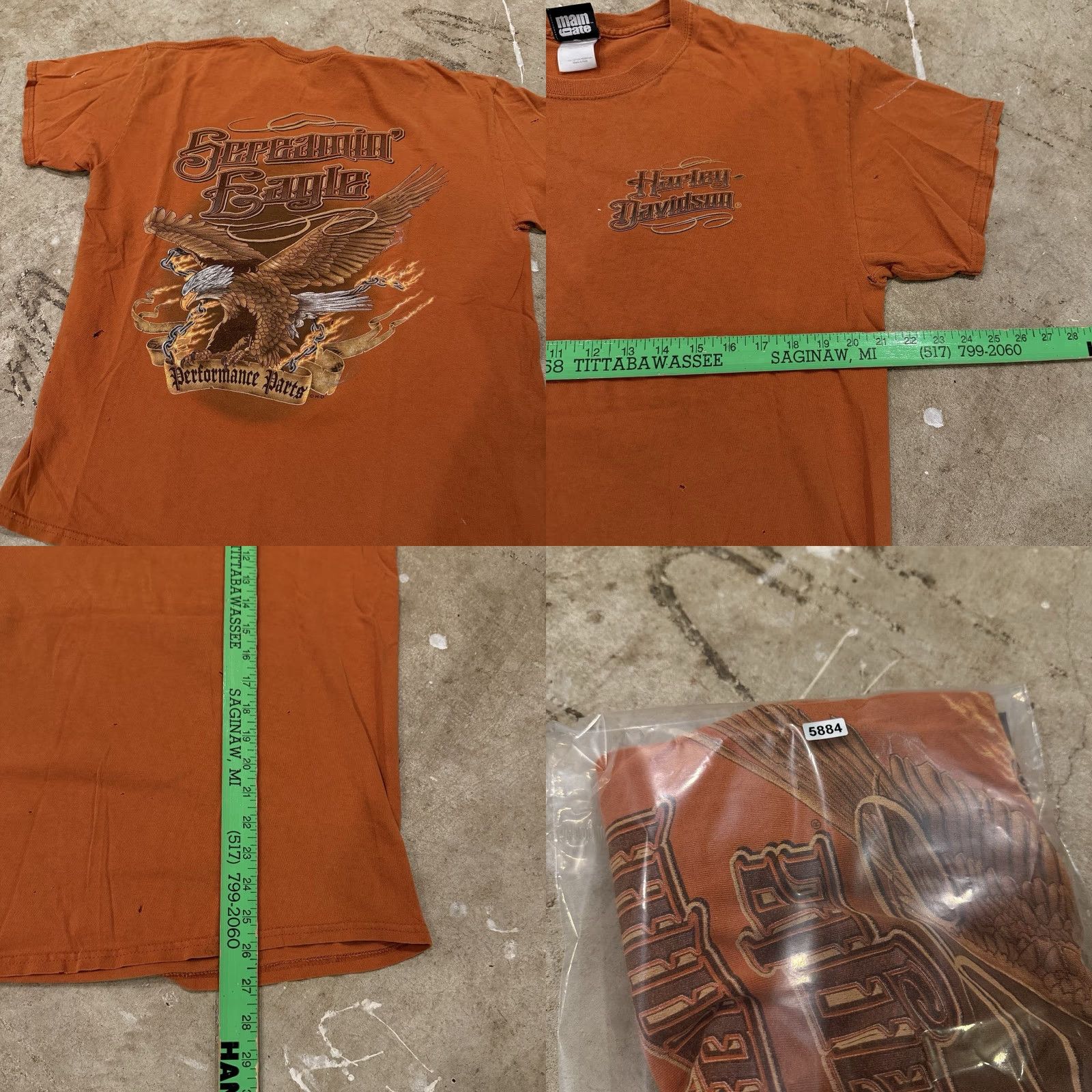 Harley Davidson VINTAGE Harley-Davidson Screamin’ Eagle Distressed Shirt Large Orange Mens L T-Shirt Size US L / EU 52-54 / 3 - 8 Thumbnail
