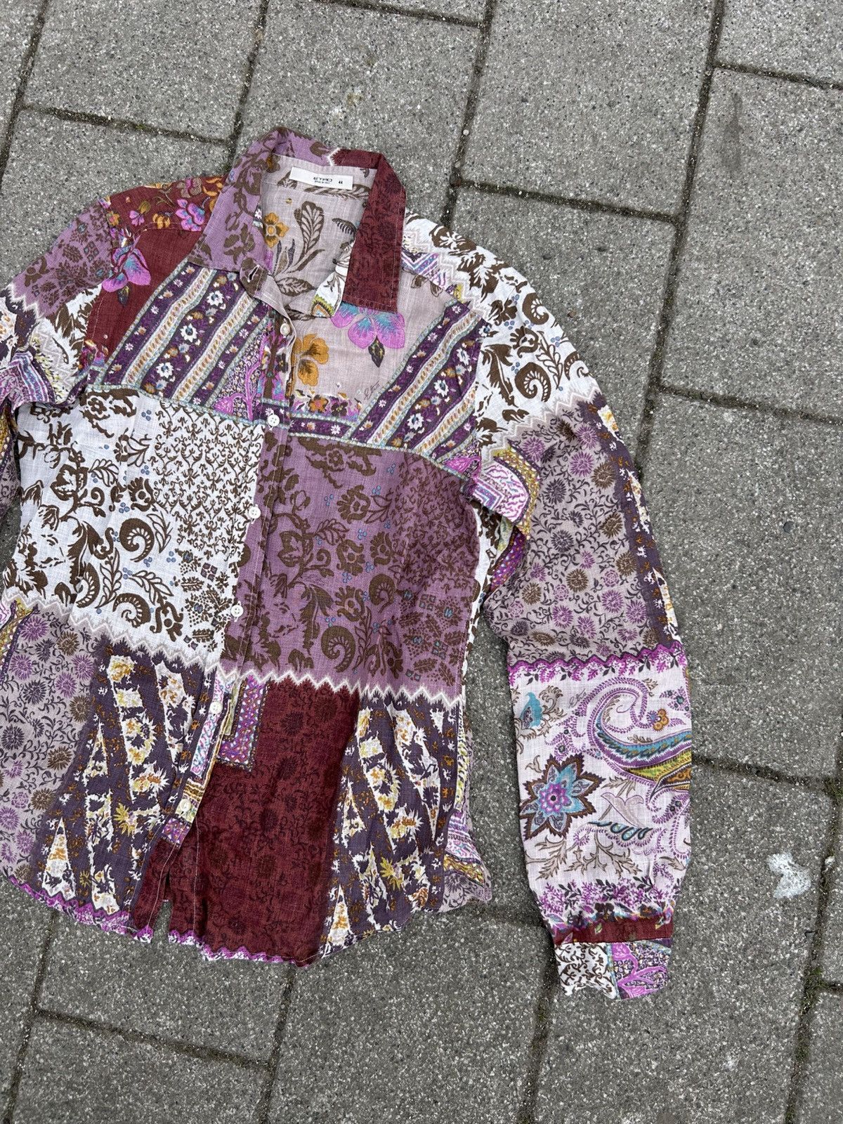 Etro Etro Luxury Paisley Patchwork Linen Blouse Luxury Shirt Size M / US 6-8 / IT 42-44 - 3 Thumbnail