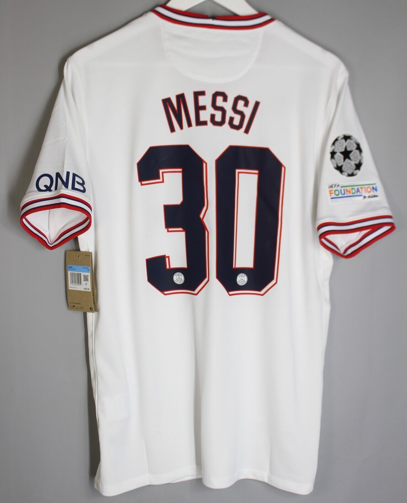 image of Jordan Nike Psg Paris Saint Germain 2021 2022 4Th Shirt 30 Messi in White, Men's (Size Medium)