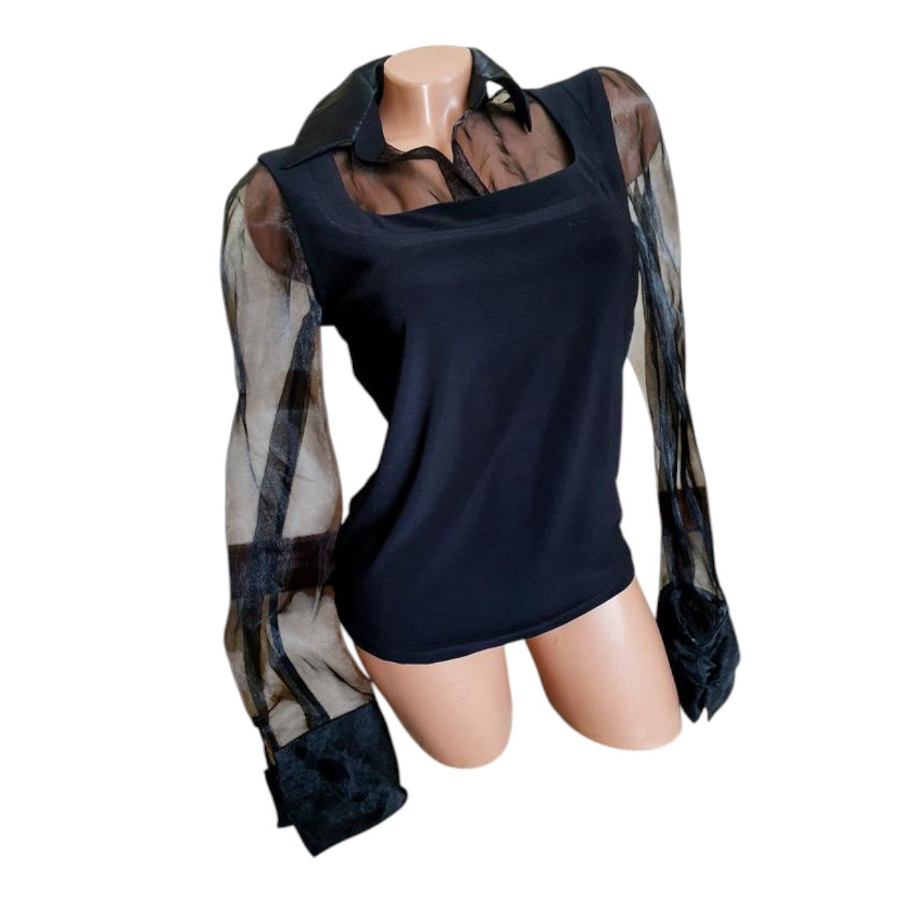 Japanese Brand Avant garde Black Sheer Blouse Flared Sleeve sz S Size S / US 4 / IT 40 - 1 Thumbnail