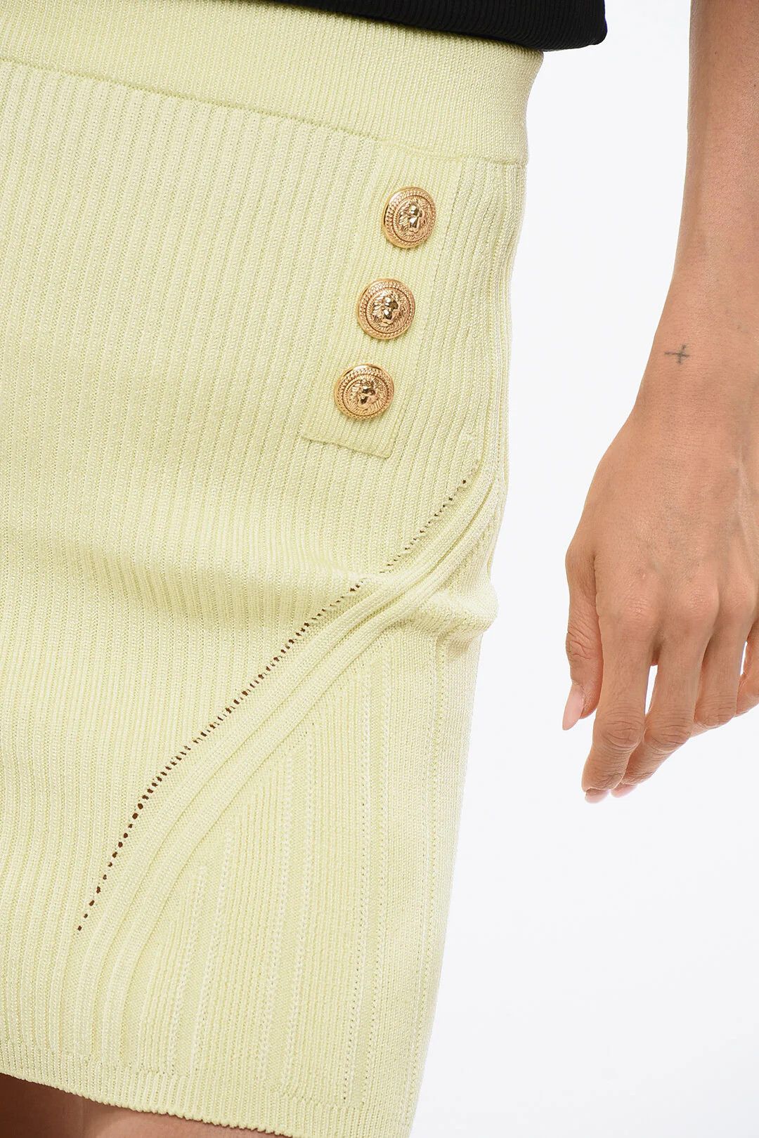 Balmain og1mm0326 Knit Mini Skirt in Yellow Size 28" / US 6 / IT 42 - 3 Thumbnail