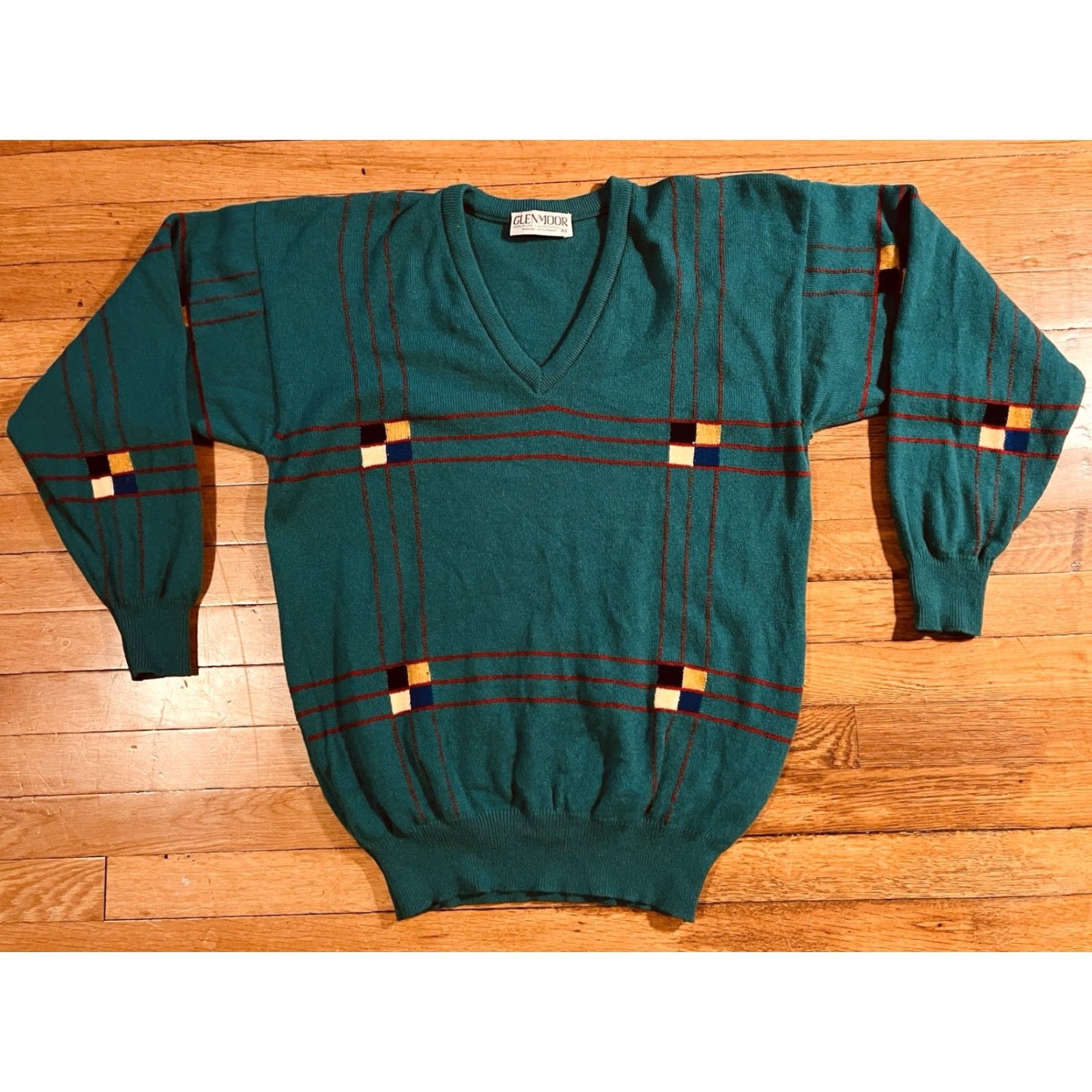 Vintage VINTAGE Glenmoor Geometric Sweater Men’s Large Green Wool Pullover Knit Size US L / EU 52-54 / 3 - 2 Thumbnail