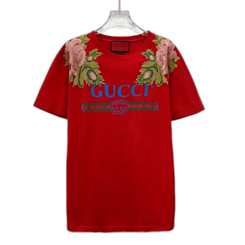 Gucci Gucci Red Logo Floral Embroidered T-shirt-yf Size US M / EU 48-50 / 2 - 1 Thumbnail