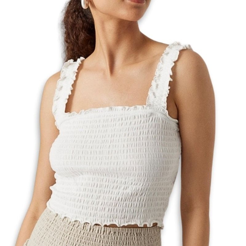 Other Vero Moda Cropped Tank Top Frill Smocked White Womens XL NWT Size XL / US 12-14 / IT 48-50 - 1 Thumbnail