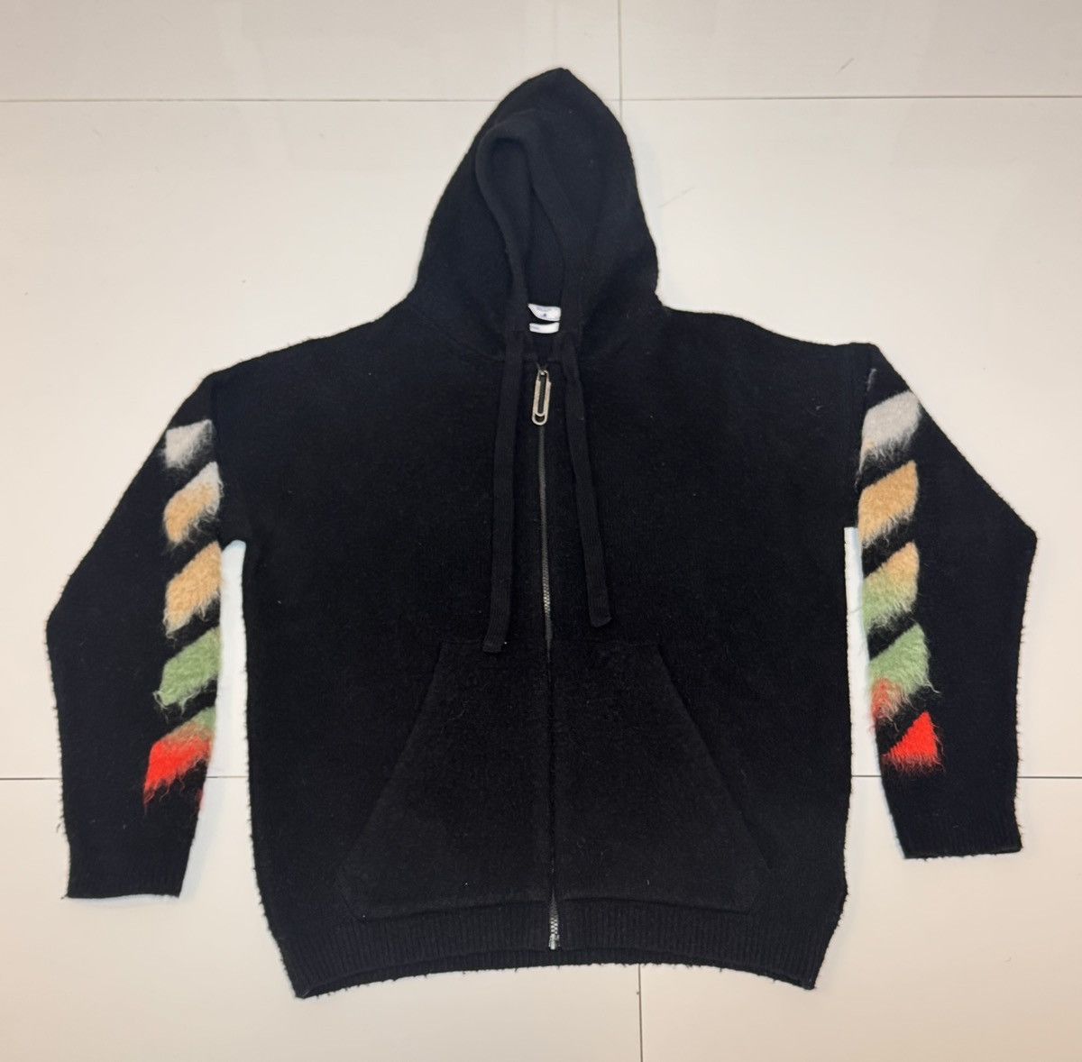 Off-White Off White Printed Brushed Mohair-Blend Zip-Up Hoodie Black Size US XL / EU 56 / 4 - 1 Thumbnail