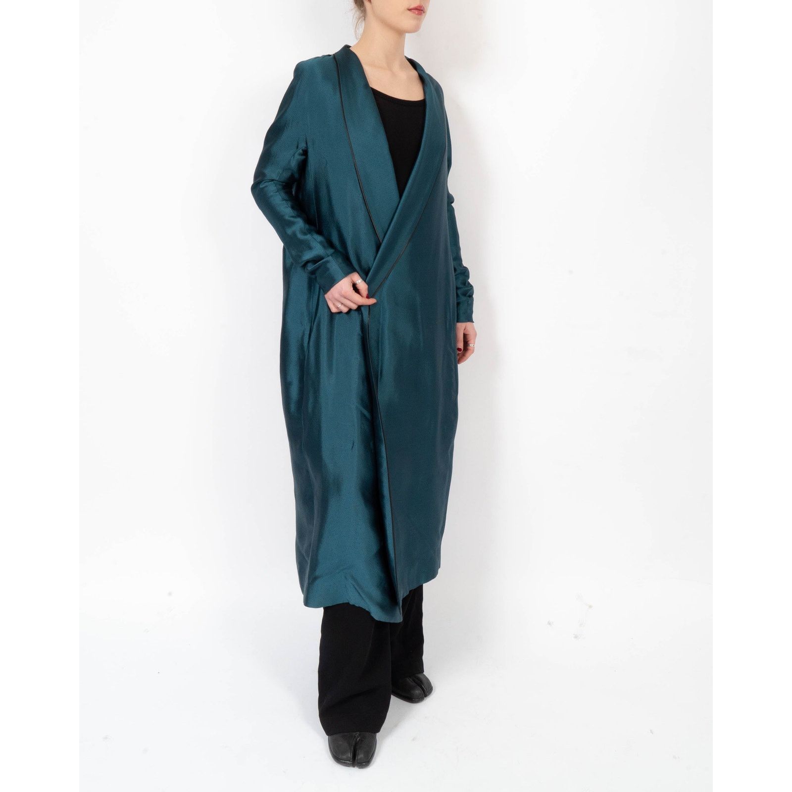 Haider Ackermann FW11 Unstructured Long-Coat in Blue Textured Viscose Size S / US 4 / IT 40 - 6 Thumbnail