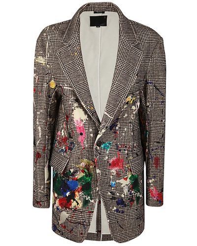 image of R13 Paint Splatter Ragged Blazer. Small in Brown, Men's