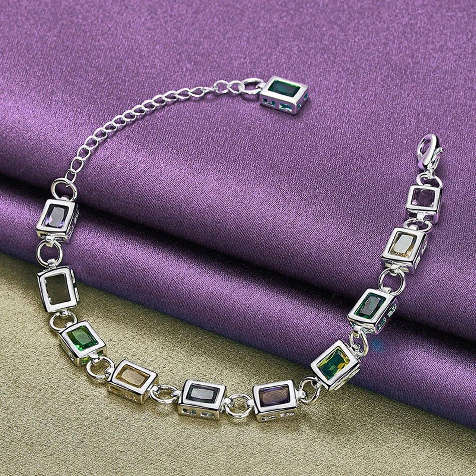 Jewelry Square Color Crystal Chain Bracelet Size ONE SIZE - 5 Thumbnail