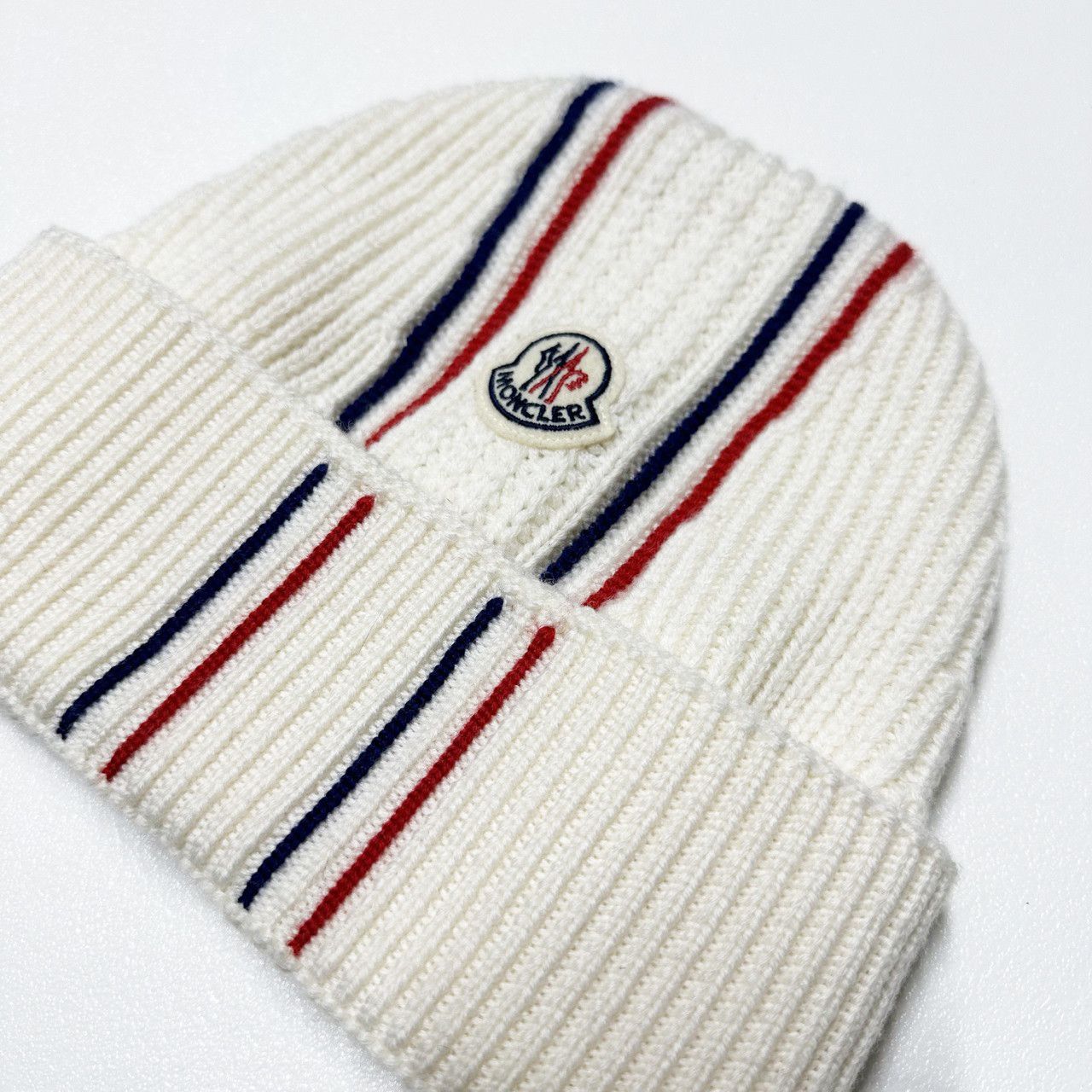 Moncler Moncler Tricolour Beanie Cream white mens Knit Hat Size ONE SIZE - 4 Thumbnail