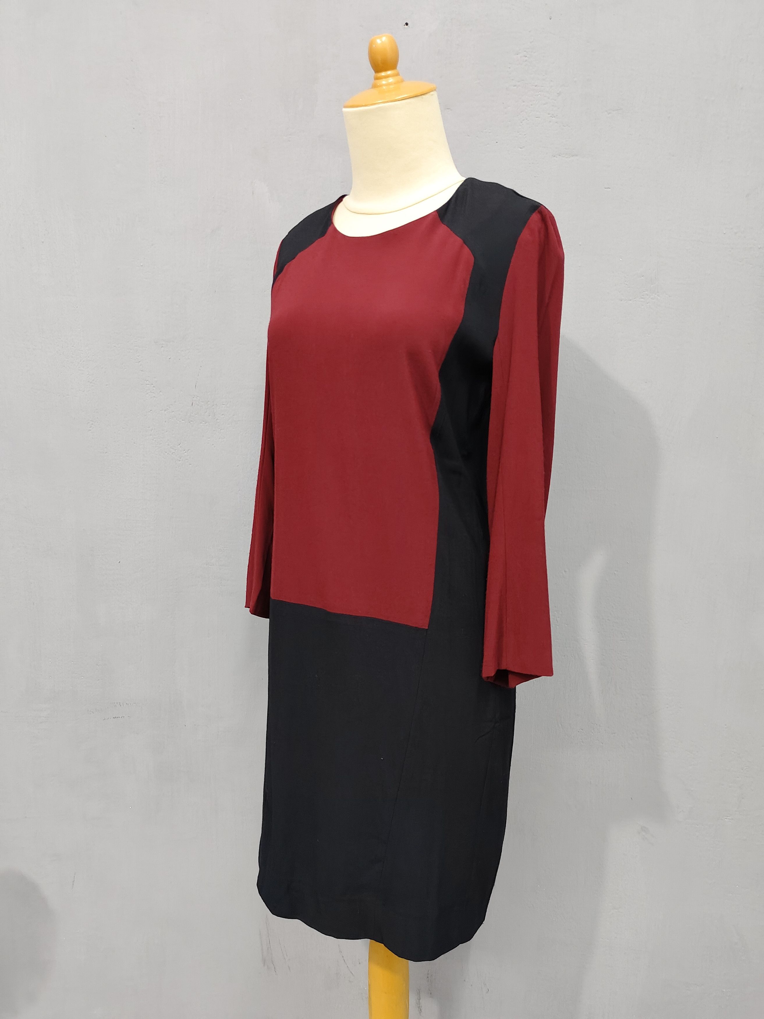 Sandro SANDRO 🇫🇷 Burgundy Black Viscose Minimalism Panel Dress Size M / US 6-8 / IT 42-44 - 3 Thumbnail
