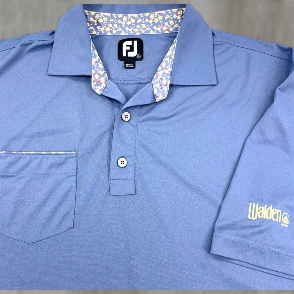 Footjoy FootJoy Polo Shirt Men XL Blue Yellow Performance Golf Club Pocket Walden Adult Size US XL / EU 56 / 4 - 1 Thumbnail