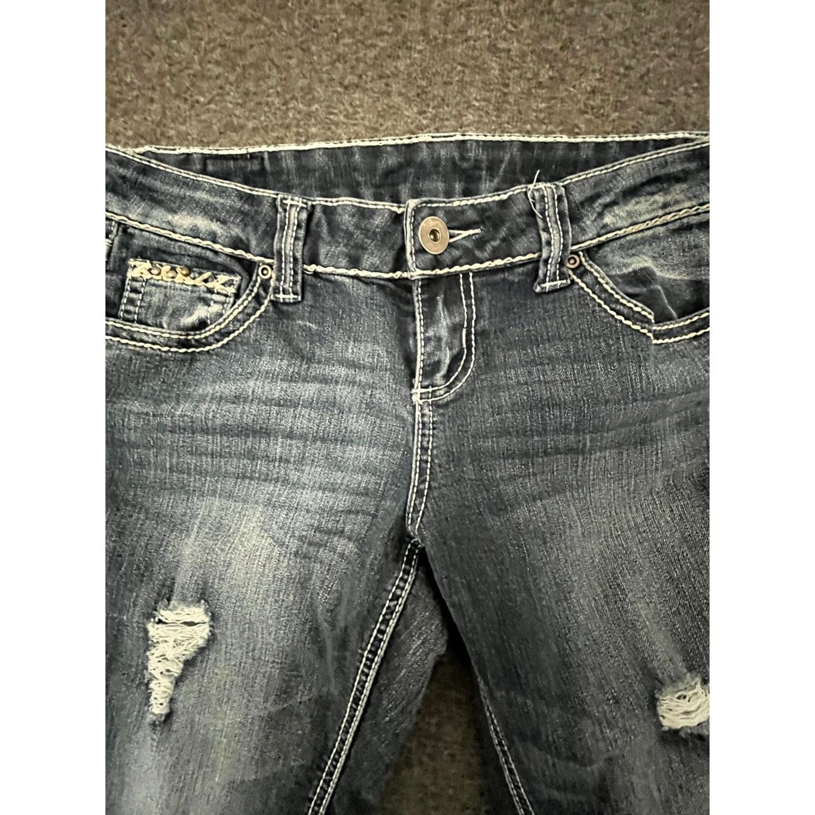 Camel Red Camel Jeans Womens Juniors Size 9 Distressed Low Rise Stretch Denim Black 5-Pocket Slim Shoes? Size 30" / US 8 / IT 44 - 3 Thumbnail