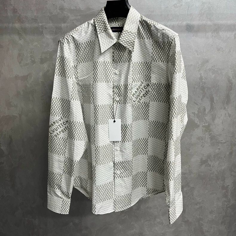 Louis Vuitton 24 Latest White Checkerboard Long Sleeve Shir
