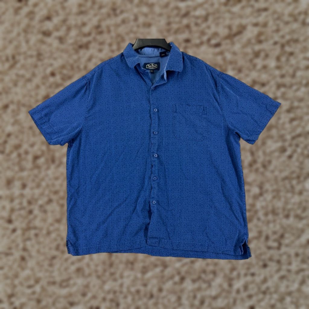Nat Nast Nat Nast Shirt Mens XL Blue Silk Button-Up Short Sleeve Geometric Pattern Nat Nast Luxury Originals Size US XL / EU 56 / 4 - 1 Thumbnail