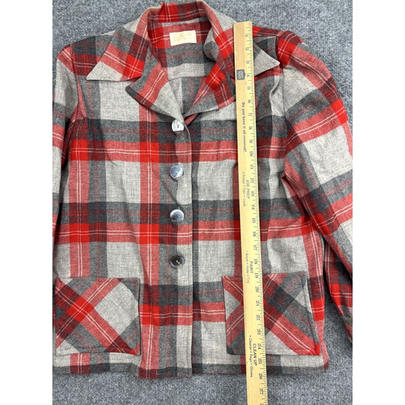 Pendleton VINTAGE Pendleton Jacket Womens Large Red Plaid Wool Flannel Short Button Front Size 36" / US 14 / IT 50 - 3 Thumbnail