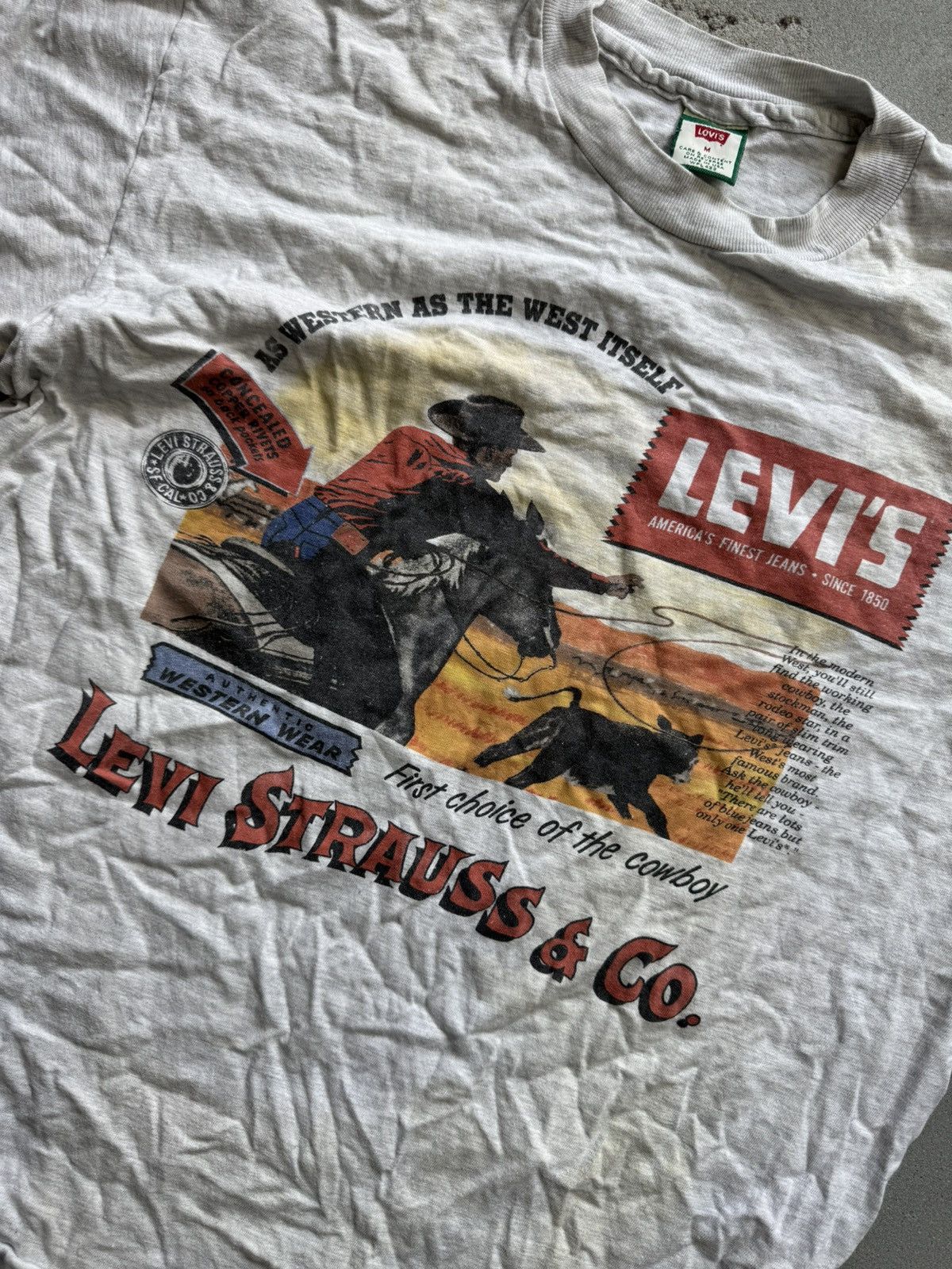 Levi's Vintage Clothing 💥Vtg Levis Western Cowboy Jean Men's T-Shirt Size US M / EU 48-50 / 2 - 3 Thumbnail