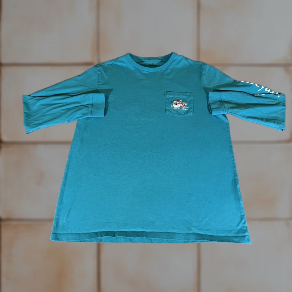 Vineyard Vines Vineyard Vines Shirt Mens Large Teal Long Sleeve Graphic Pocket Santa Whale Christmas Ski Holiday Winter Crew Neck Size US L / EU 52-54 / 3 - 1 Thumbnail
