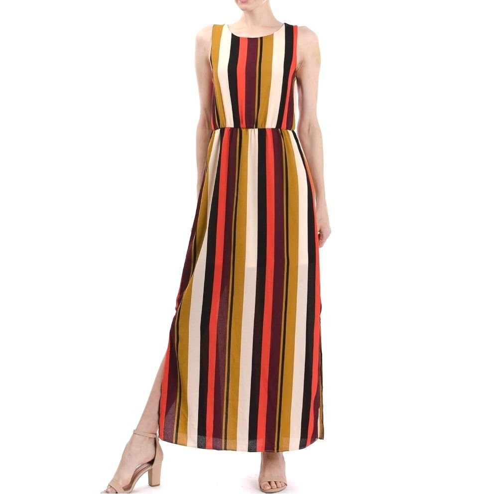Vintage Moa Moa 70's Vibe Lined Striped Sleeveless Maxi Dress Size M / US 6-8 / IT 42-44 - 1 Thumbnail