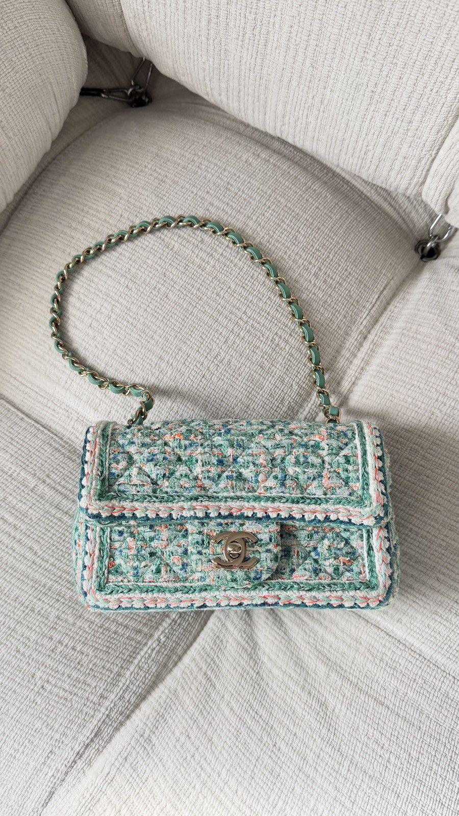 Chanel Mini Classic Flap Bag Green Multicolor Tweed 2019 Size ONE SIZE - 3 Thumbnail