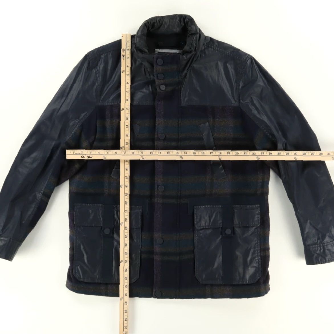 Tommy Hilfiger Tommy Hilfiger x Abraham Moon Waxed Tweed Plaid Mock Long Sleeve Jacket Navy Men's L Shirt Size US L / EU 52-54 / 3 - 3 Thumbnail