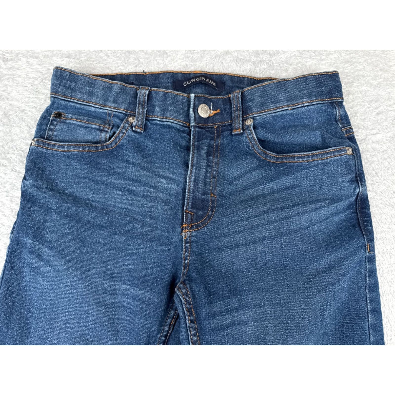 Calvin Klein Calvin Klein Jeans Women Blue Denim 14 Straight Skinny Mid 28x28 Cotton Blend 5-Pocket Zipper Distressed Embroidered Size 36" / US 14 / IT 50 - 4 Thumbnail
