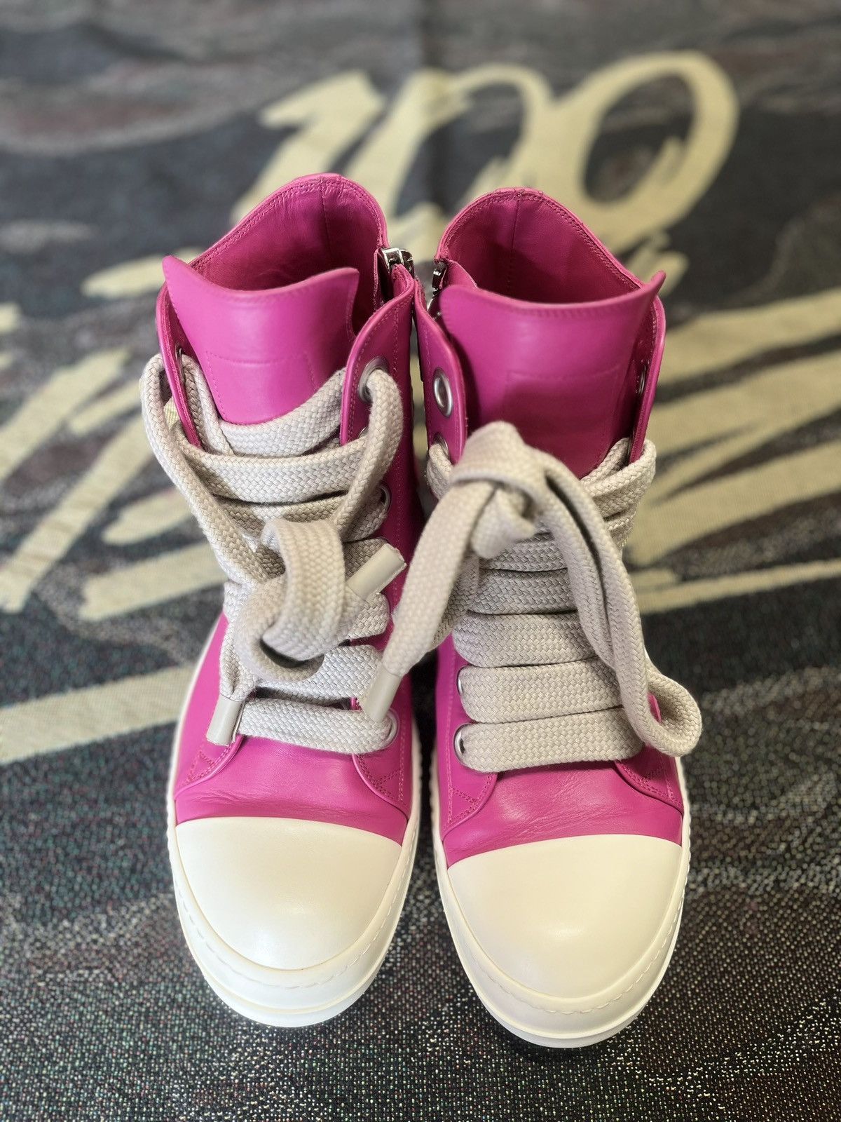 Pre-owned Rick Owens Pink Jumbo Lace Canvas Mainline Ramones Shoes