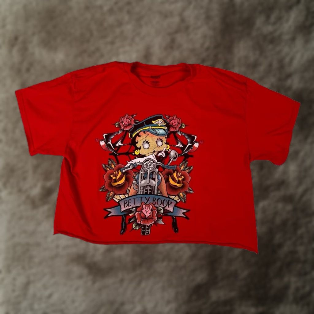 Vintage Betty Boop Crop Top T-Shirt Women's L Red Biker Retro Y2K 90s Cropped Shirt Size L / US 10 / IT 46 - 1 Thumbnail