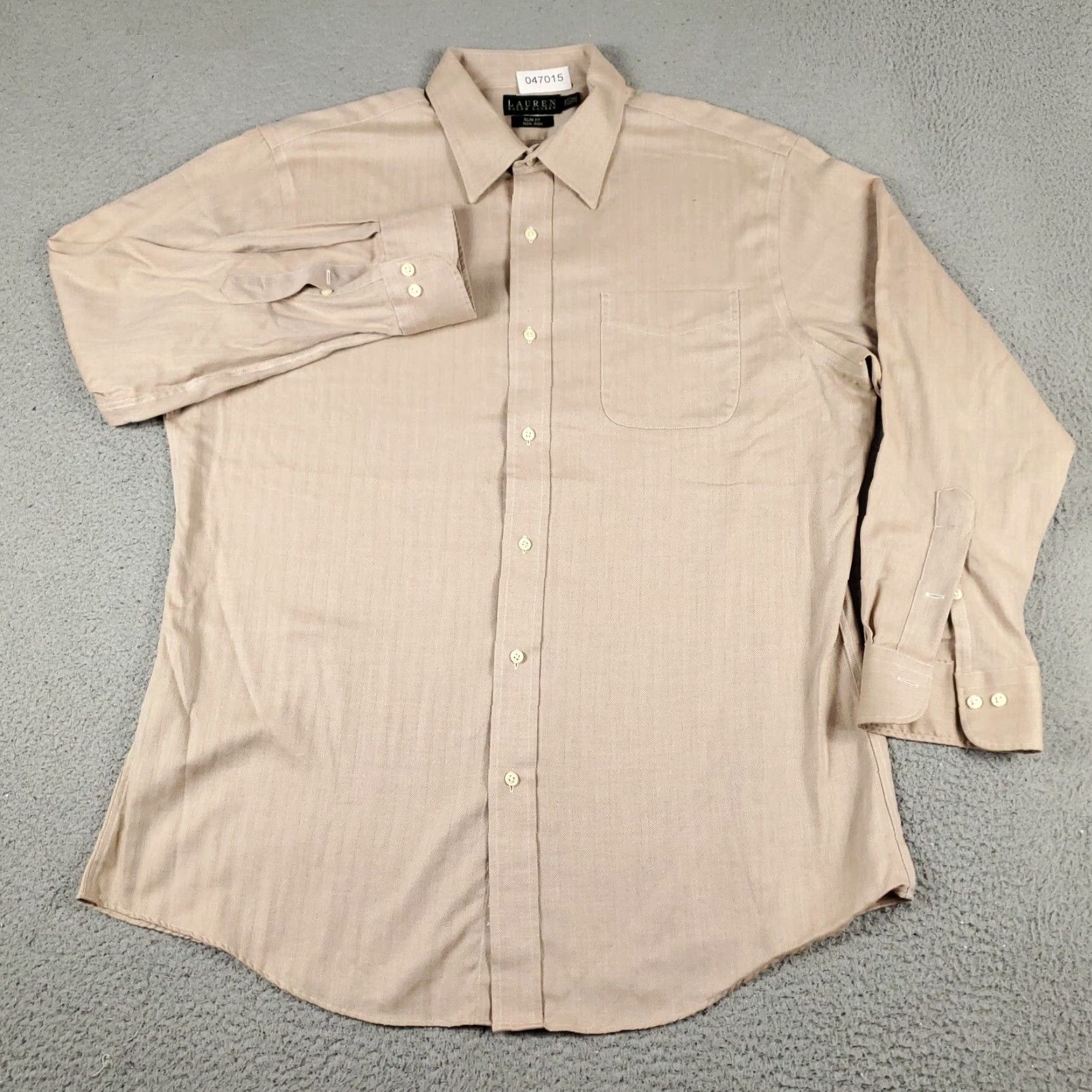 Ralph Lauren VINTAGE Ralph Lauren Dress Shirt Mens 17.5 Beige Long Sleeve Business Casual Formal Size 46R - 2 Thumbnail