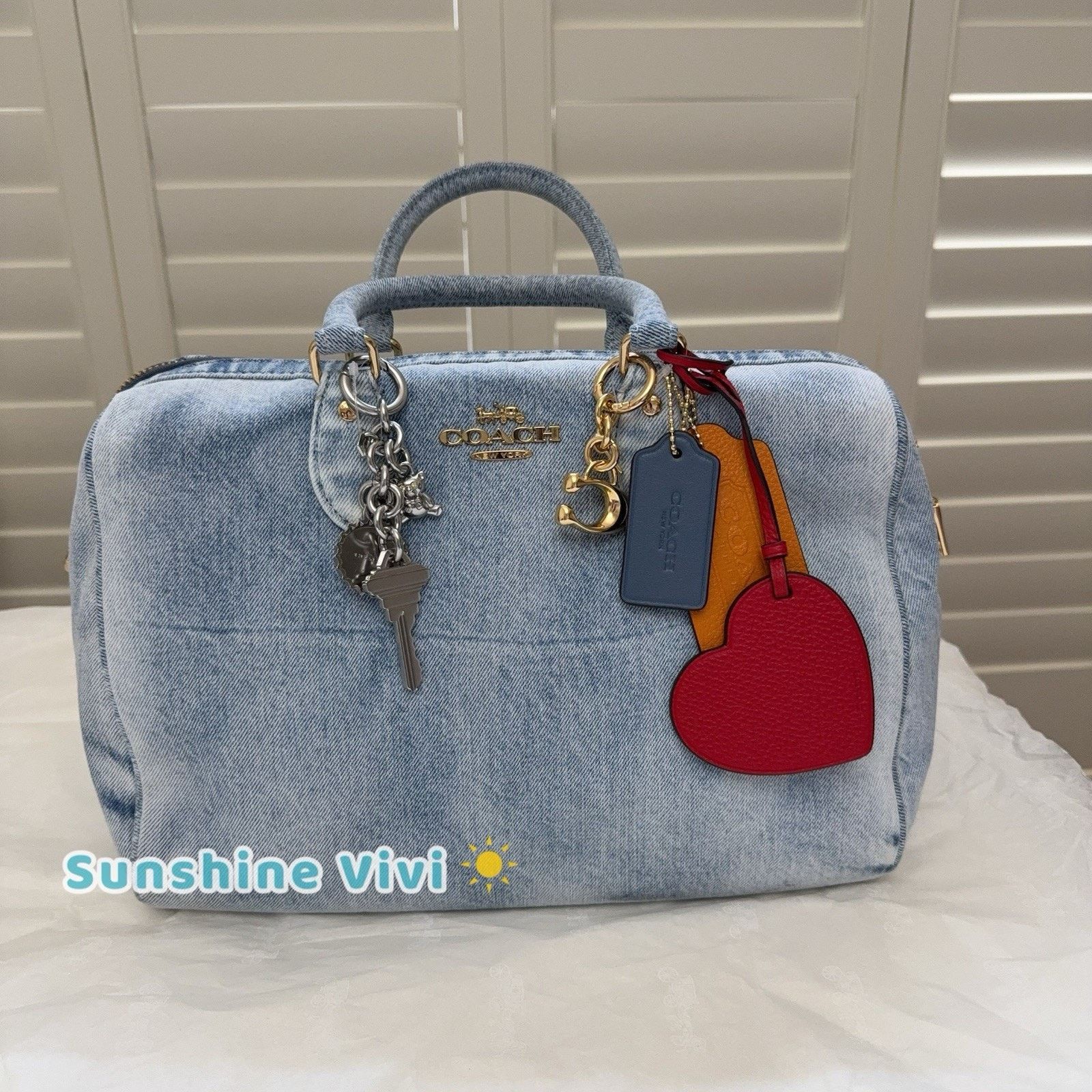Coach NWT Coach LARGE Rowan Satchel Bag Loved Denim Charms CDY75 Size ONE SIZE - 2 Thumbnail