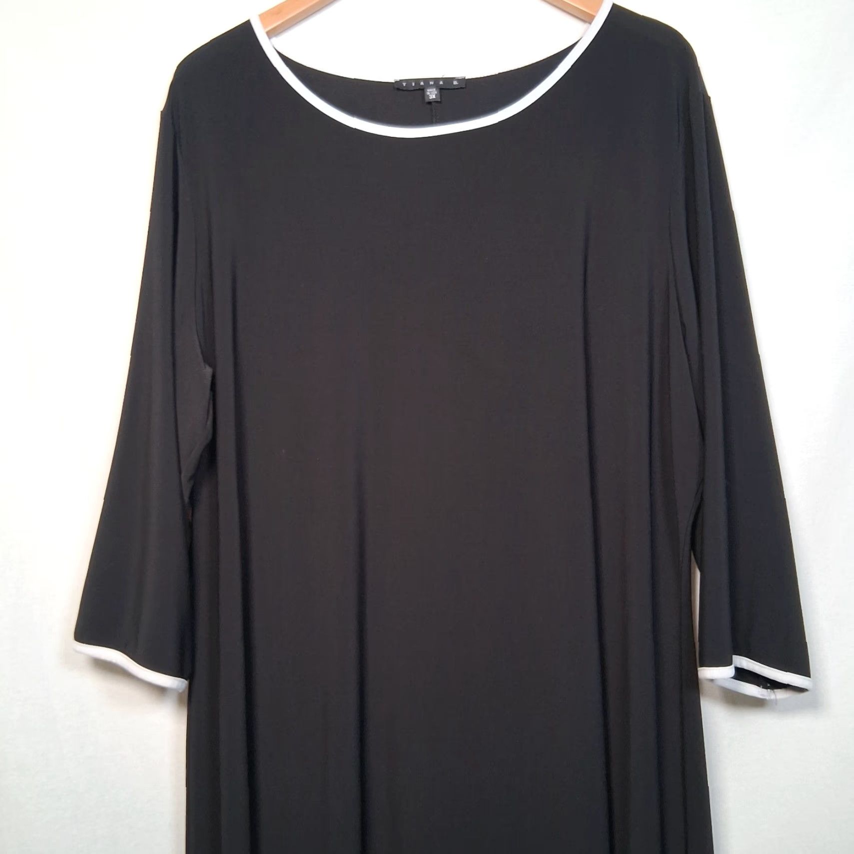 Vintage Tiana B Dress Plus Size Black Knee Length A-Line 3X Women's Stretch Polyester Solid Classic Party Office Wear Size XXL / US 16-18 / IT 52-54 - 3 Thumbnail