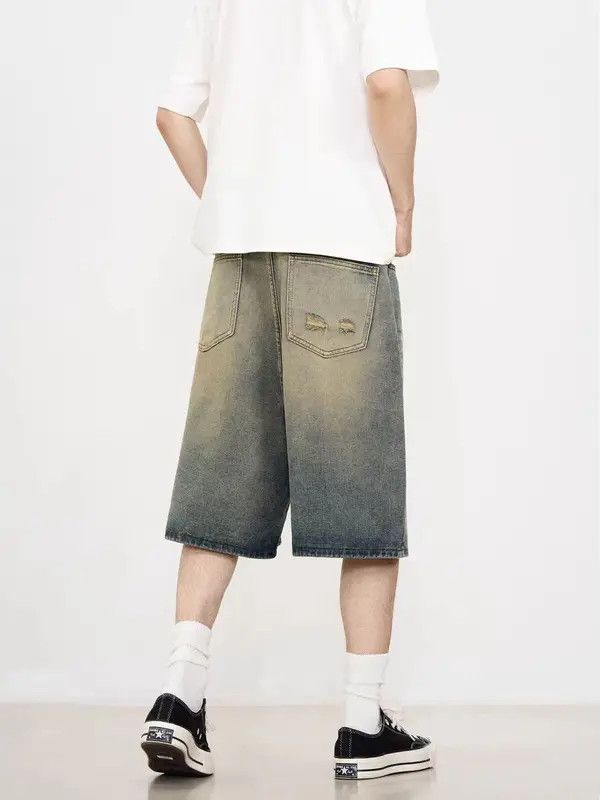 Japanese Brand VIBE Retro washed yellow mud baggy denim shorts Size US 33 - 5 Thumbnail