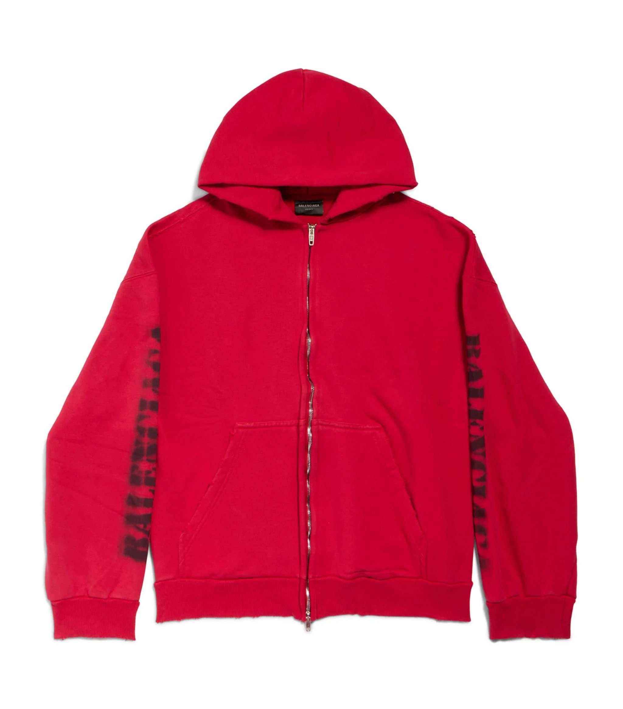 Balenciaga o1w1db10525 Stencil Type Zip-Up Hoodie Regular Fit in Red Size US S / EU 44-46 / 1 - 1 Thumbnail