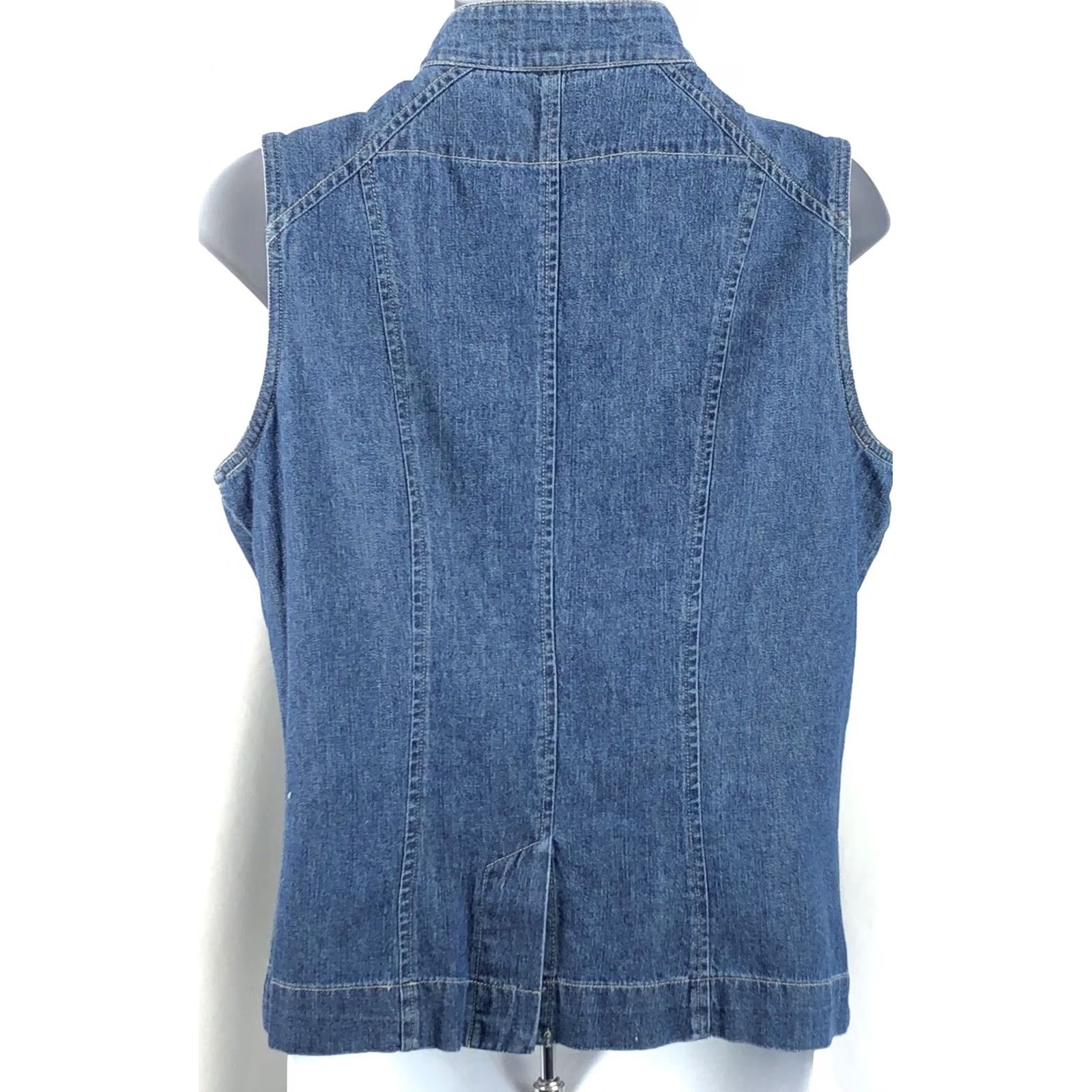 Denime Vintage Sleeveless Jean Vest Top S Button Denim Band Collar Pocket Retro 90s Y2K Size S / US 4 / IT 40 - 4 Thumbnail
