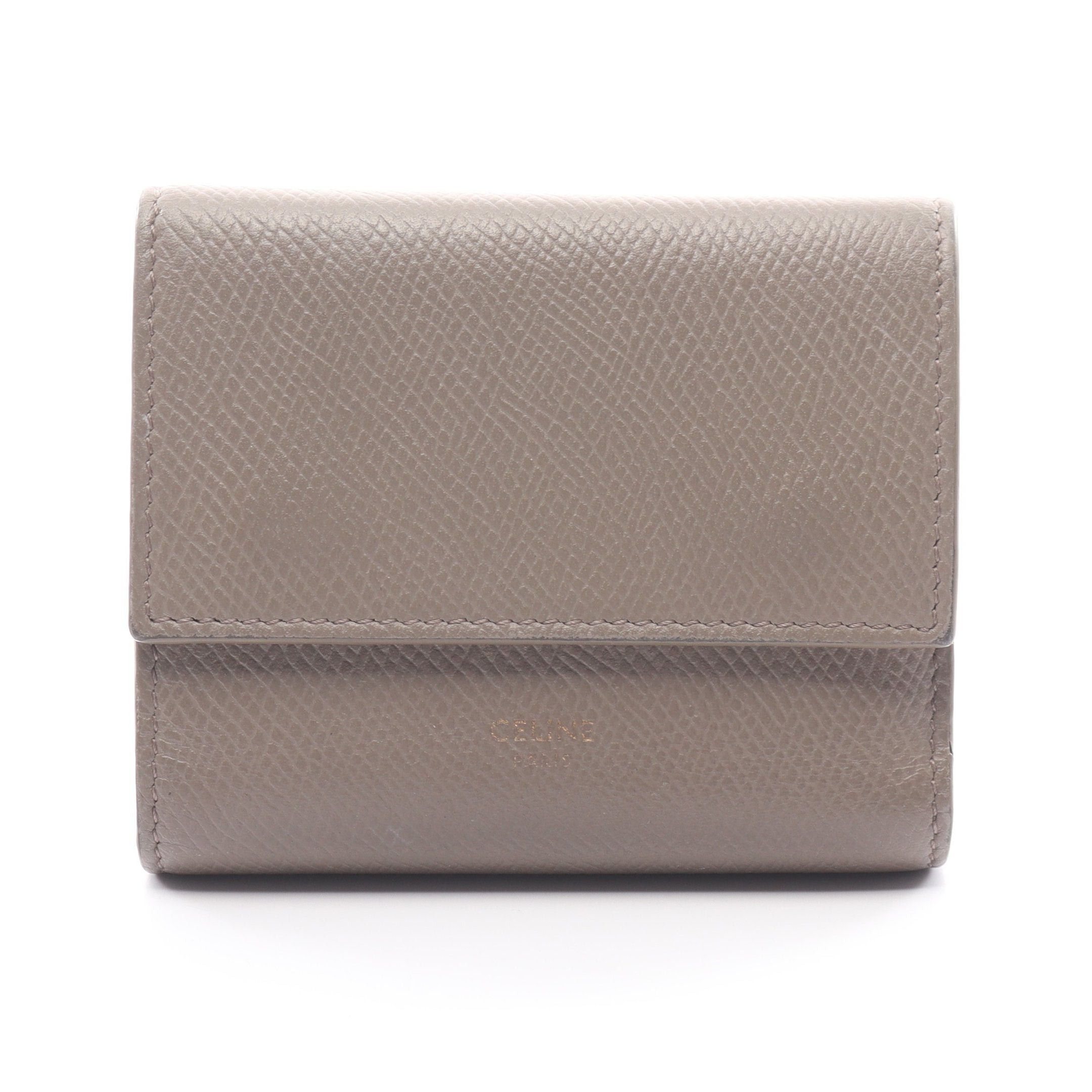 image of Celine Small Trifold Wallet Trifold Wallet Leather Gray Beige, Women's
