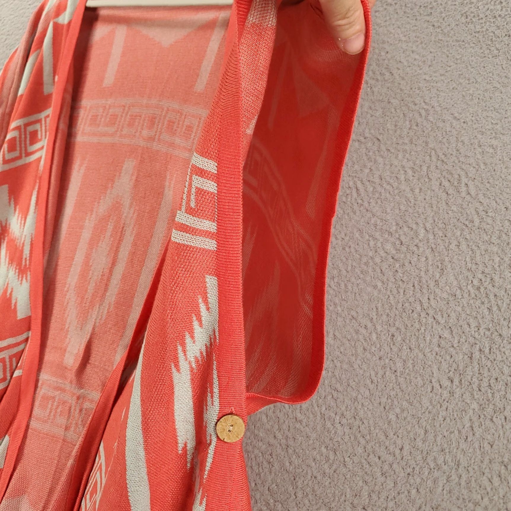 Vintage UMGEE Cardigan Sweater Open Front 3/4 Sleeve Boho Aztec Geometric Knit Orange Large L Women Size L / US 10 / IT 46 - 5 Thumbnail
