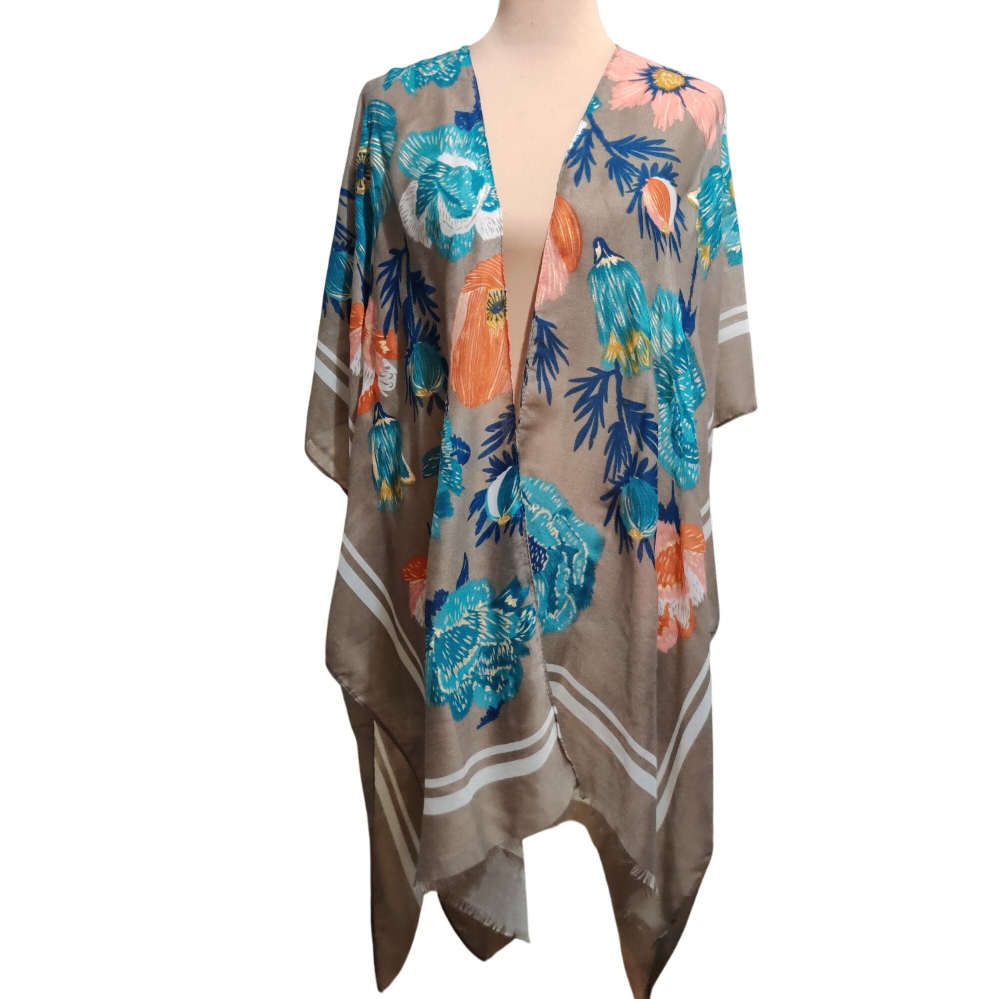 Other Woven Heart L Taupe Floral Open Front Kimono Gold Metallic A Size ONE SIZE - 1 Thumbnail