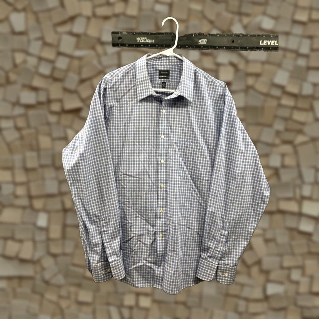 Arrow Arrow Shirt Mens 18 Blue Check Long Sleeve Button-Up No Iron Classic Fit Size US XXL / EU 58 / 5 - 1 Thumbnail