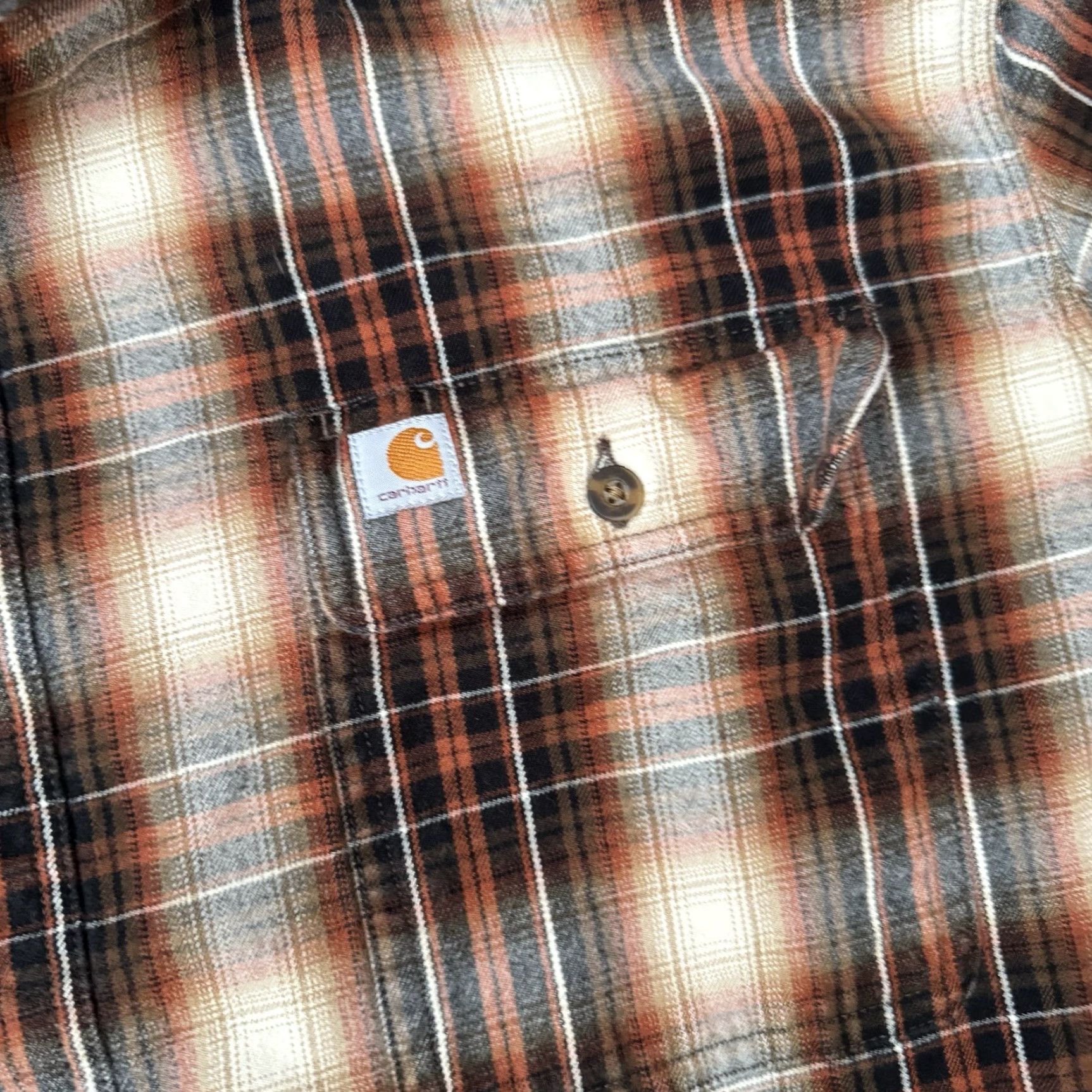 VINTAGE Carhartt Flannel Shirt Mens XXL Orange Plaid Soft Relaxed Fit