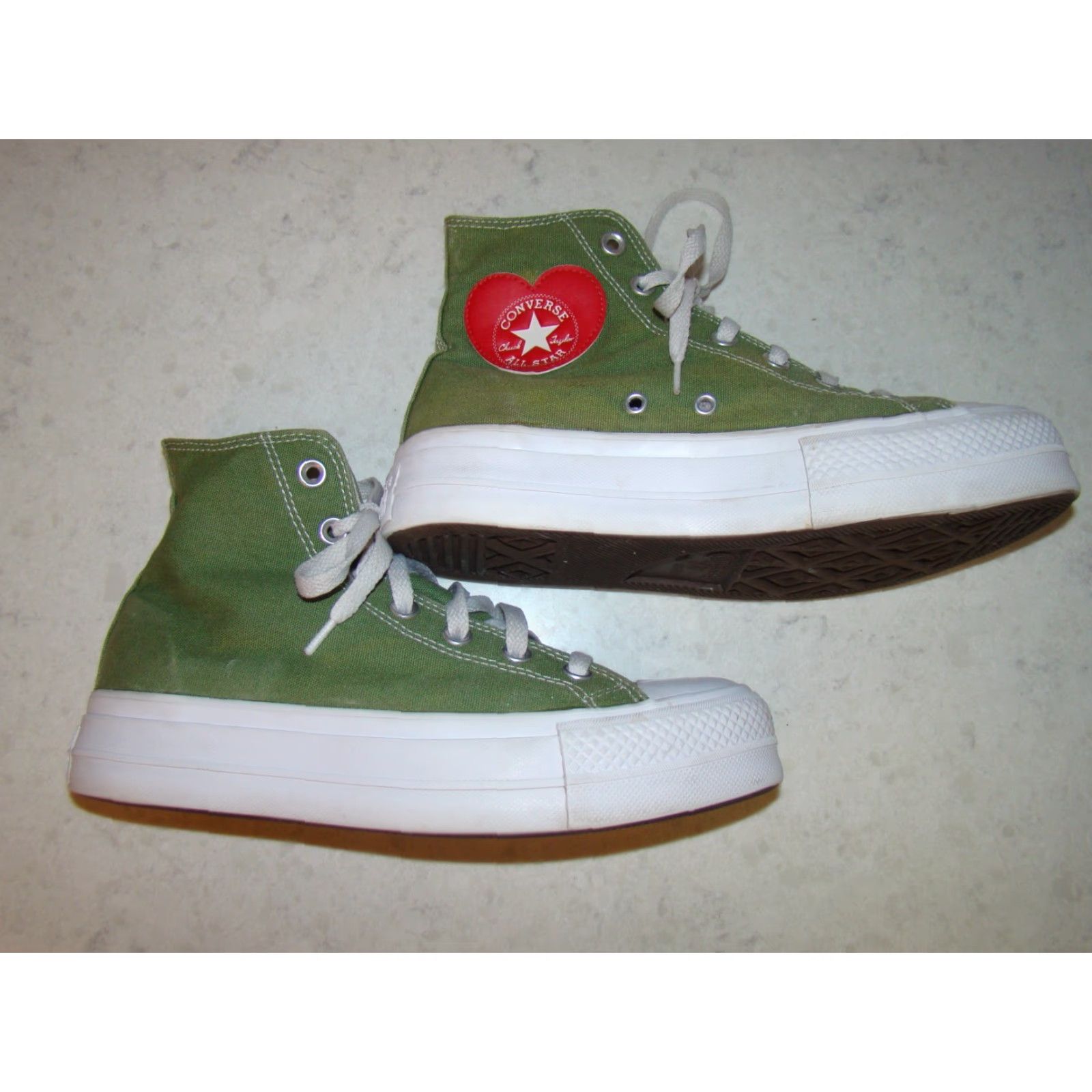 Converse Converse All Star High Top Platform Green Heart Sneaker Womens Mens 7.5 5.5 Canvas Cushioned Rubber Shoes Size M / US 6-8 / IT 42-44 - 5 Thumbnail