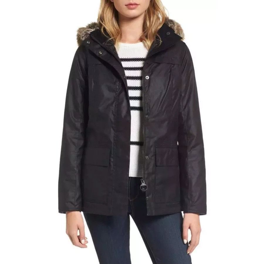 Barbour Barbour Ellen Women's Black Hooded Waxed Parka Jacket Size U Size L / US 10 / IT 46 - 1 Thumbnail