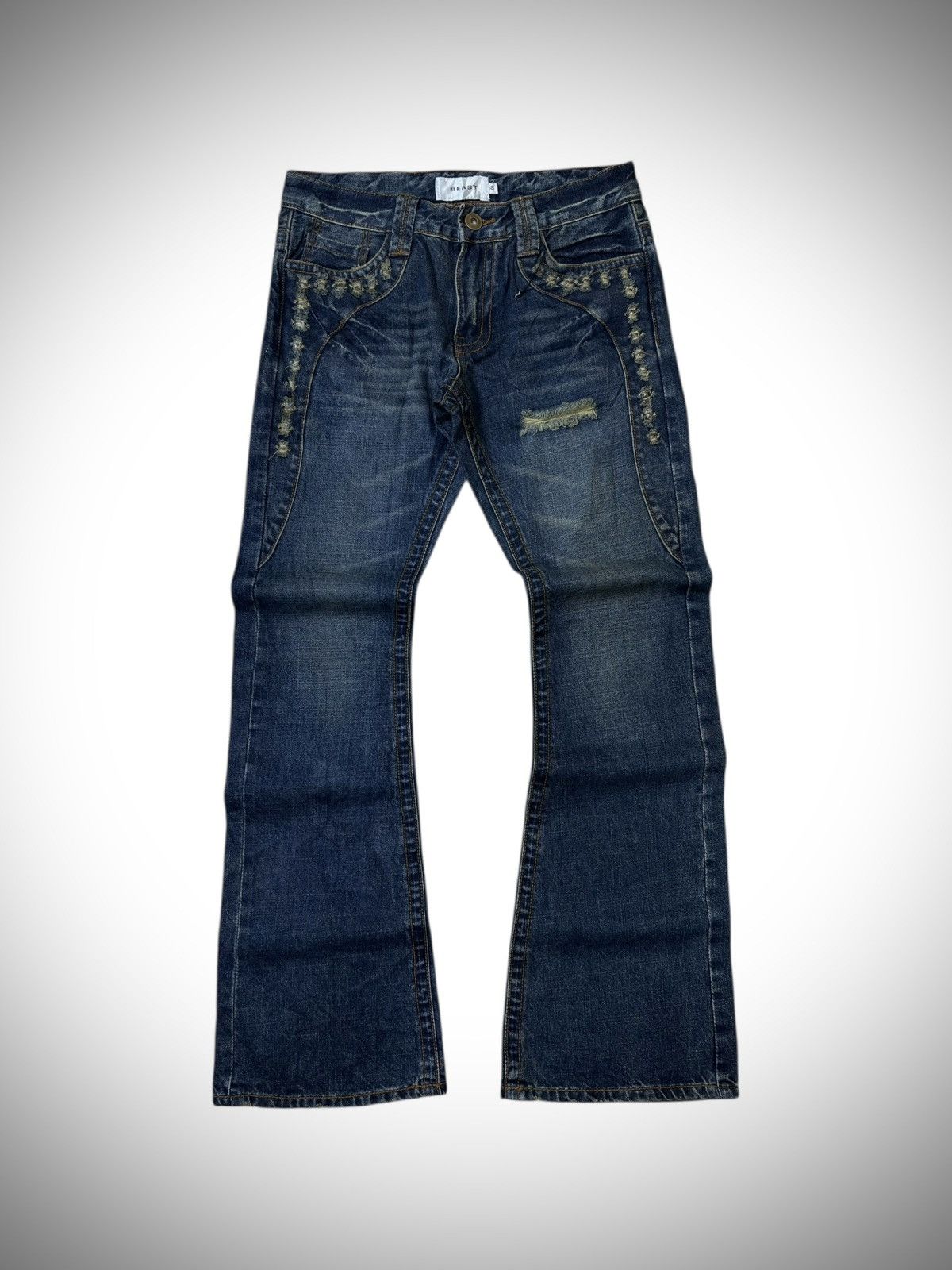 Japanese Brand 2000’s BEAST - Distressed Studded Flared Japanese Jeans Size US 29 - 1 Thumbnail