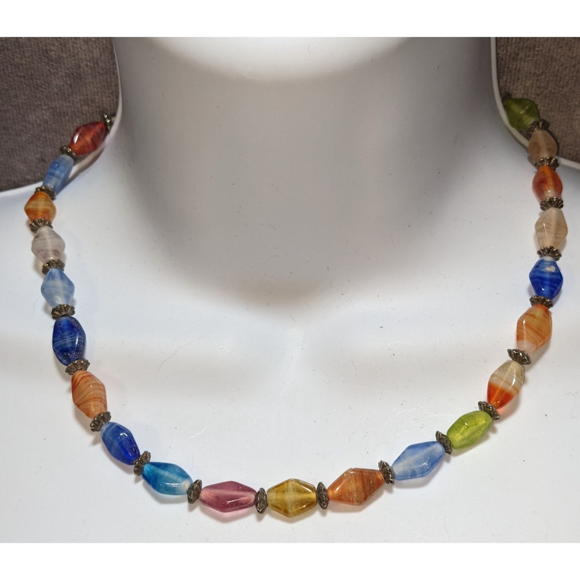 Other Vintage Rainbow Glass Beaded Necklace With Antique Brass Acc Size ONE SIZE - 1 Thumbnail