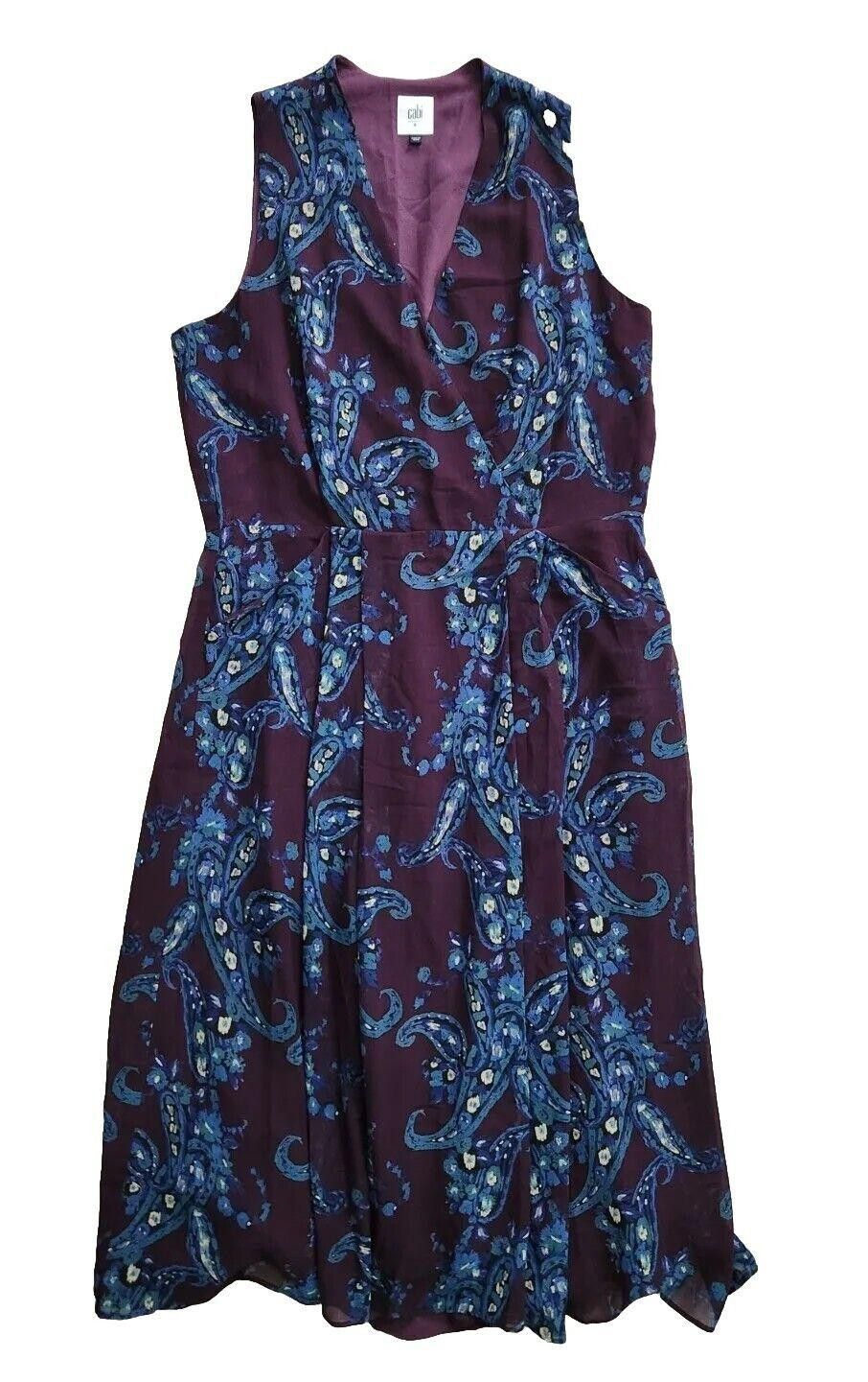 Designer Cabi Dress Size 8 Blue Purple Paisley Chiffon V Neck Size M / US 6-8 / IT 42-44 - 1 Thumbnail