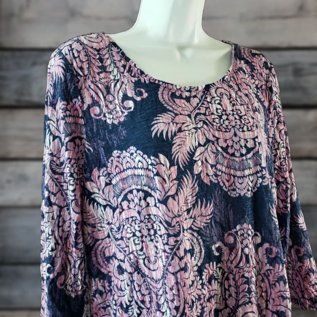 Vintage Chicos Womens Blouse Sz M 3/4 Sleeve Purple Blue Pullover Polyester Shirt Women Size M / US 6-8 / IT 42-44 - 1 Thumbnail