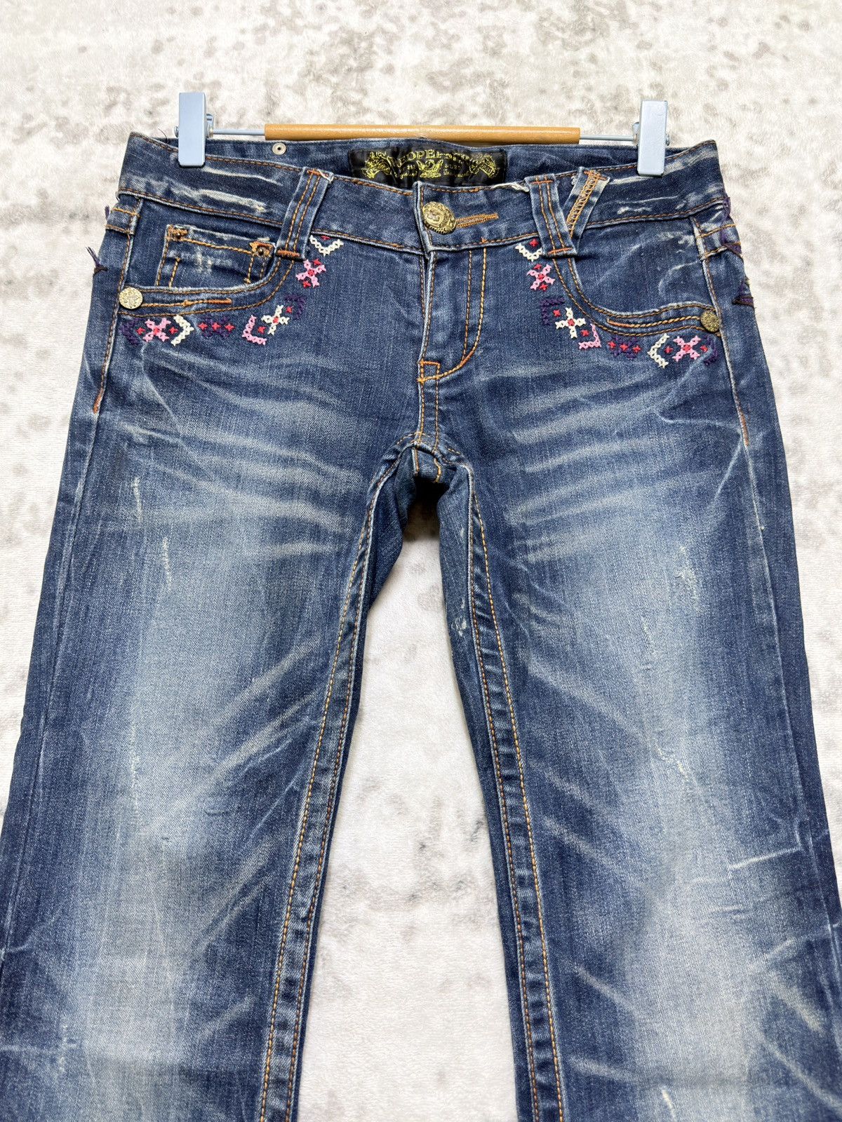 Hysteric Glamour Red Pepper Y2K Mud Wash Embroidered Wing Flare Bootcut Jeans Size US 28 / EU 44 - 3 Thumbnail