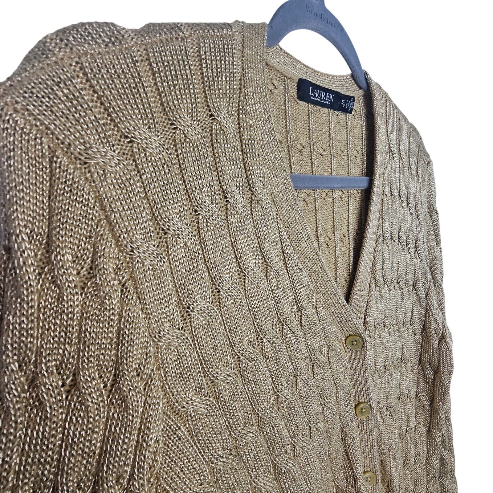 Lauren Ralph Lauren Lauren Ralph Lauren Metallic Cable Knit Cardigan Sweater XL Size XL / US 12-14 / IT 48-50 - 5 Thumbnail