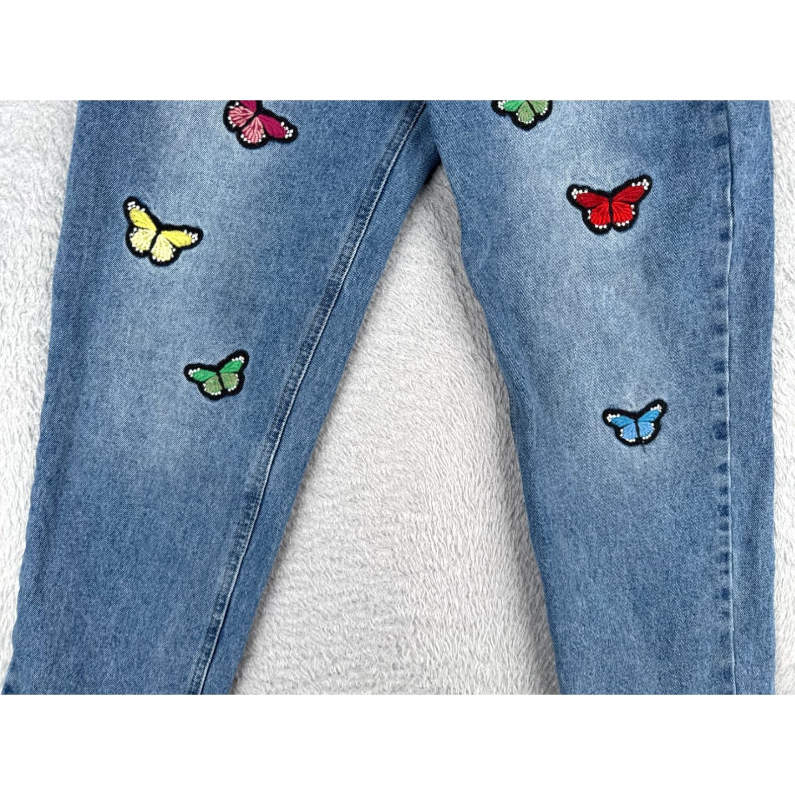 Vintage Jeans Womens 29 Blue Denim Straight Leg High Rise Butterfly Patches 29x29 Cotton Size 29" - 3 Thumbnail