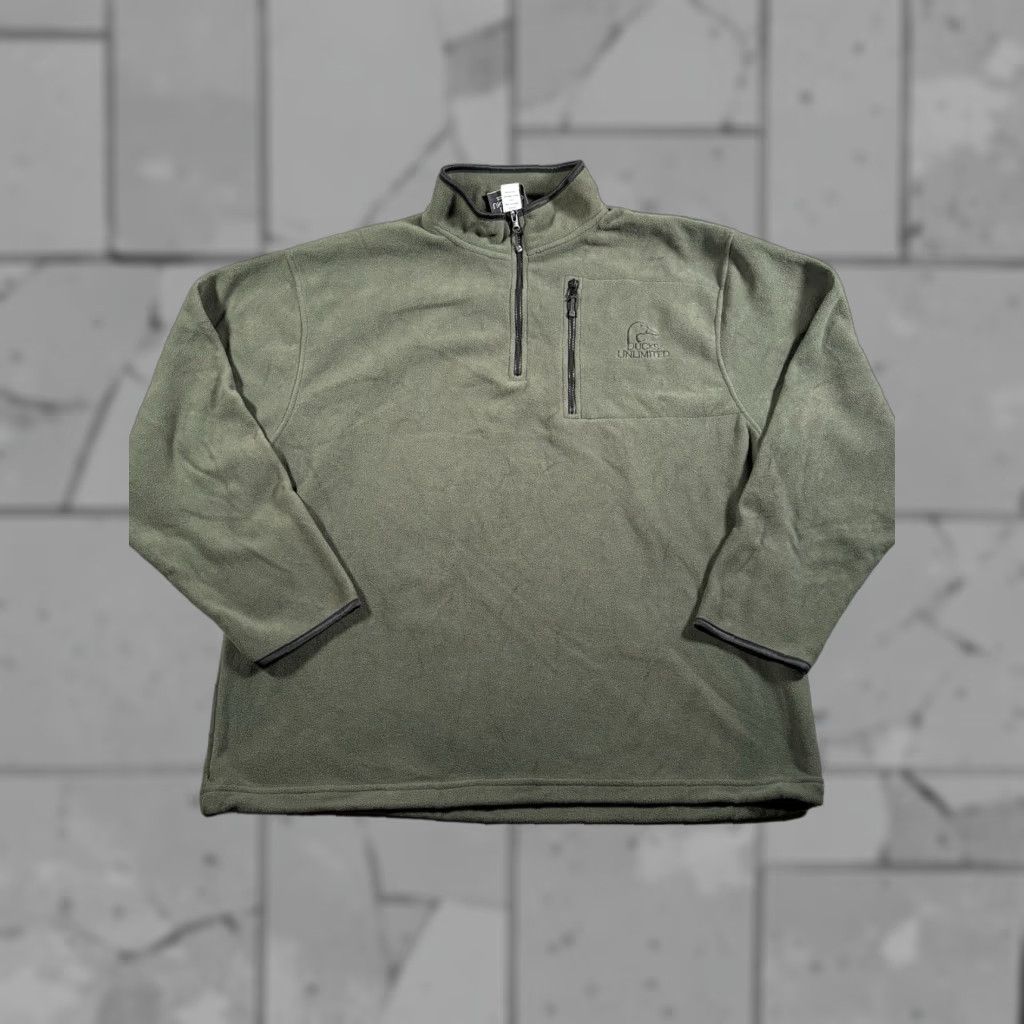 Ducks Unlimited Sweater Shirt Mens 2XL Green Fleece 1/4 Zip Outdoor Hunting