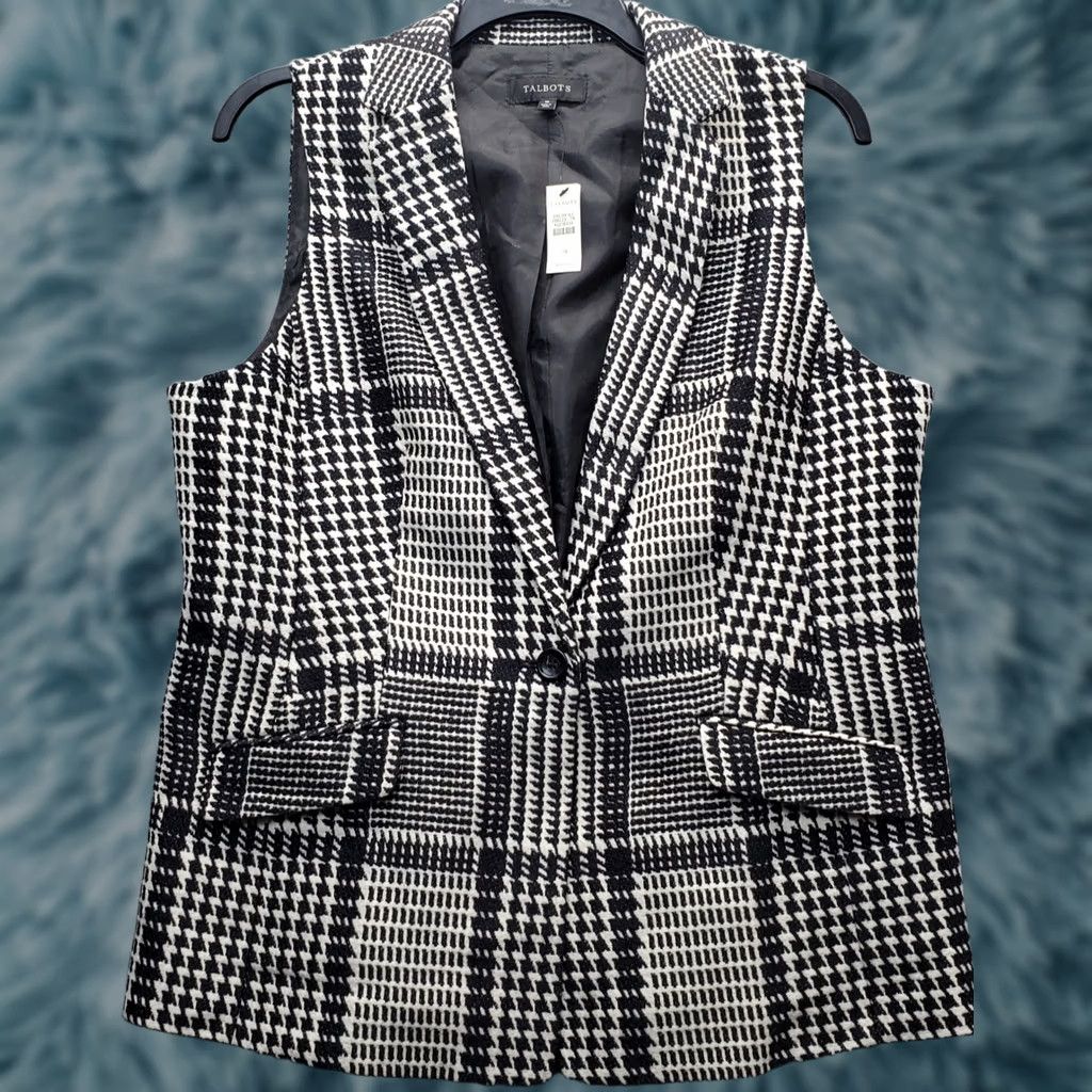 Talbots Talbots Blazer Vest Womens 16 Multi Houndstooth Glen Plaid Sleeveless One Button Shirt Womens Size 16 Plaid Size XXL / US 16-18 / IT 52-54 - 1 Thumbnail